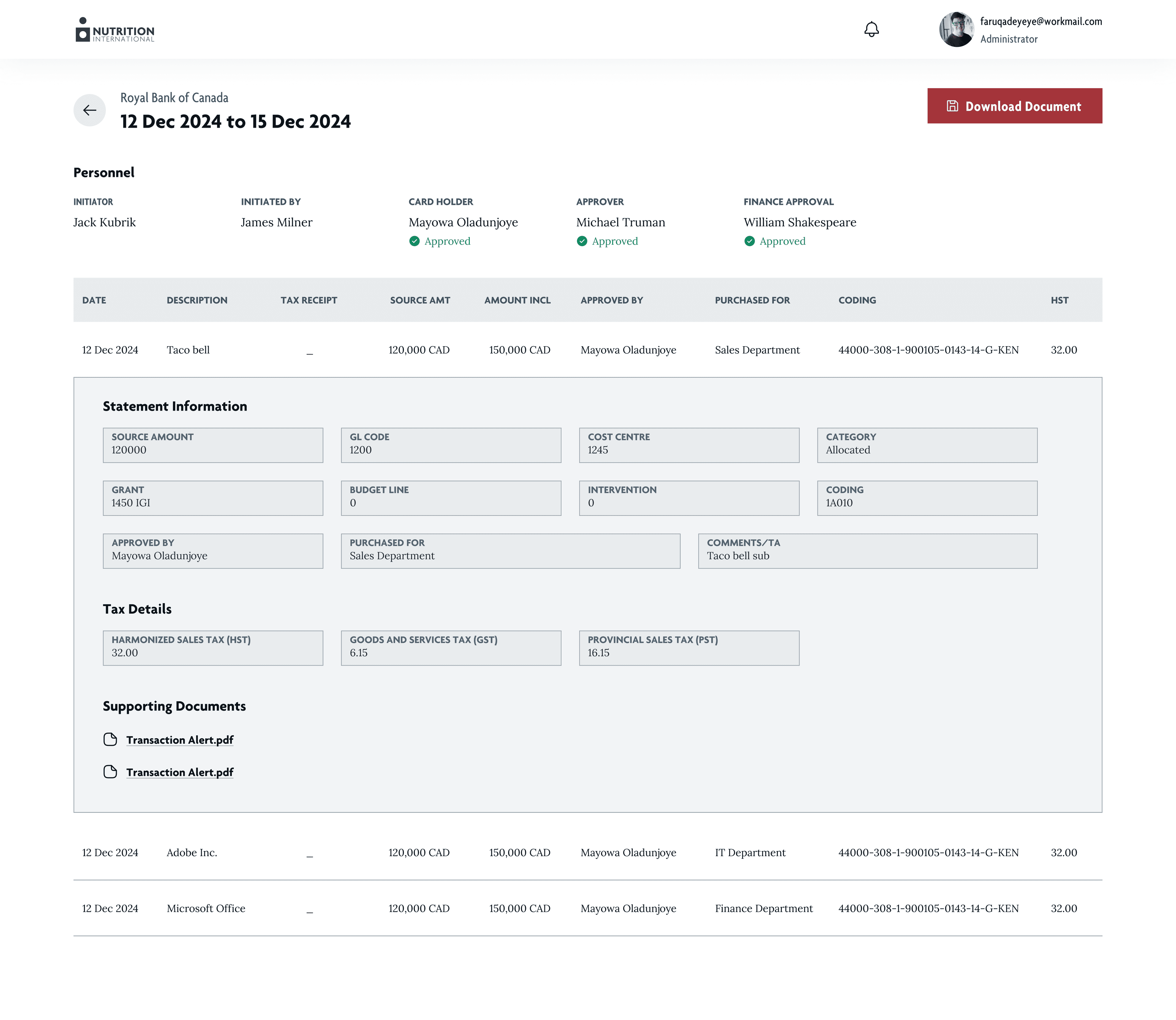 Administrator view of a closed statement