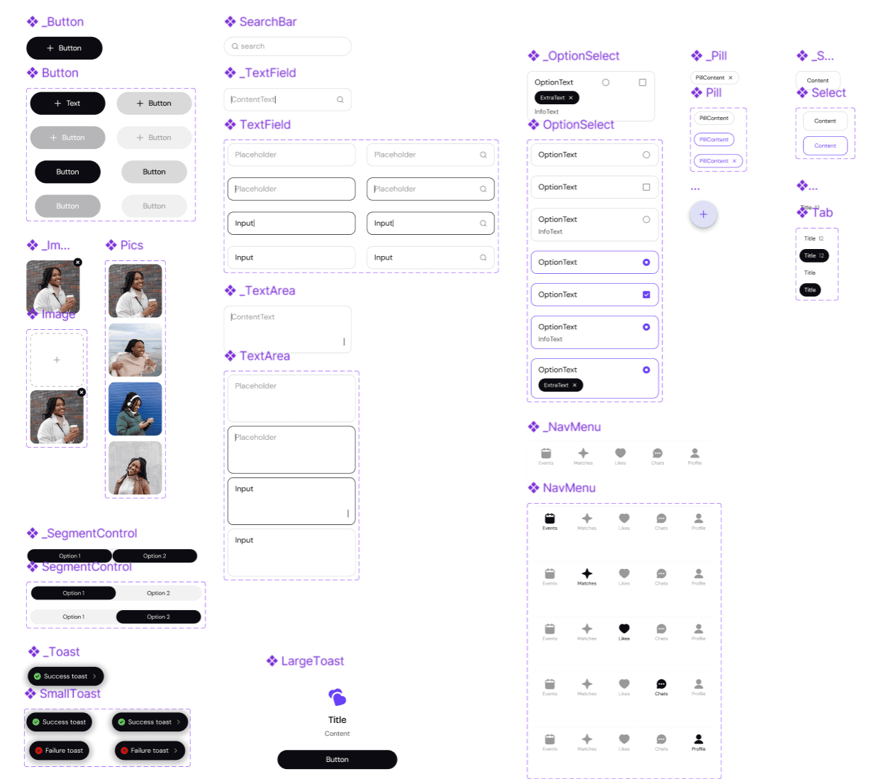 Components for the mobile dating application