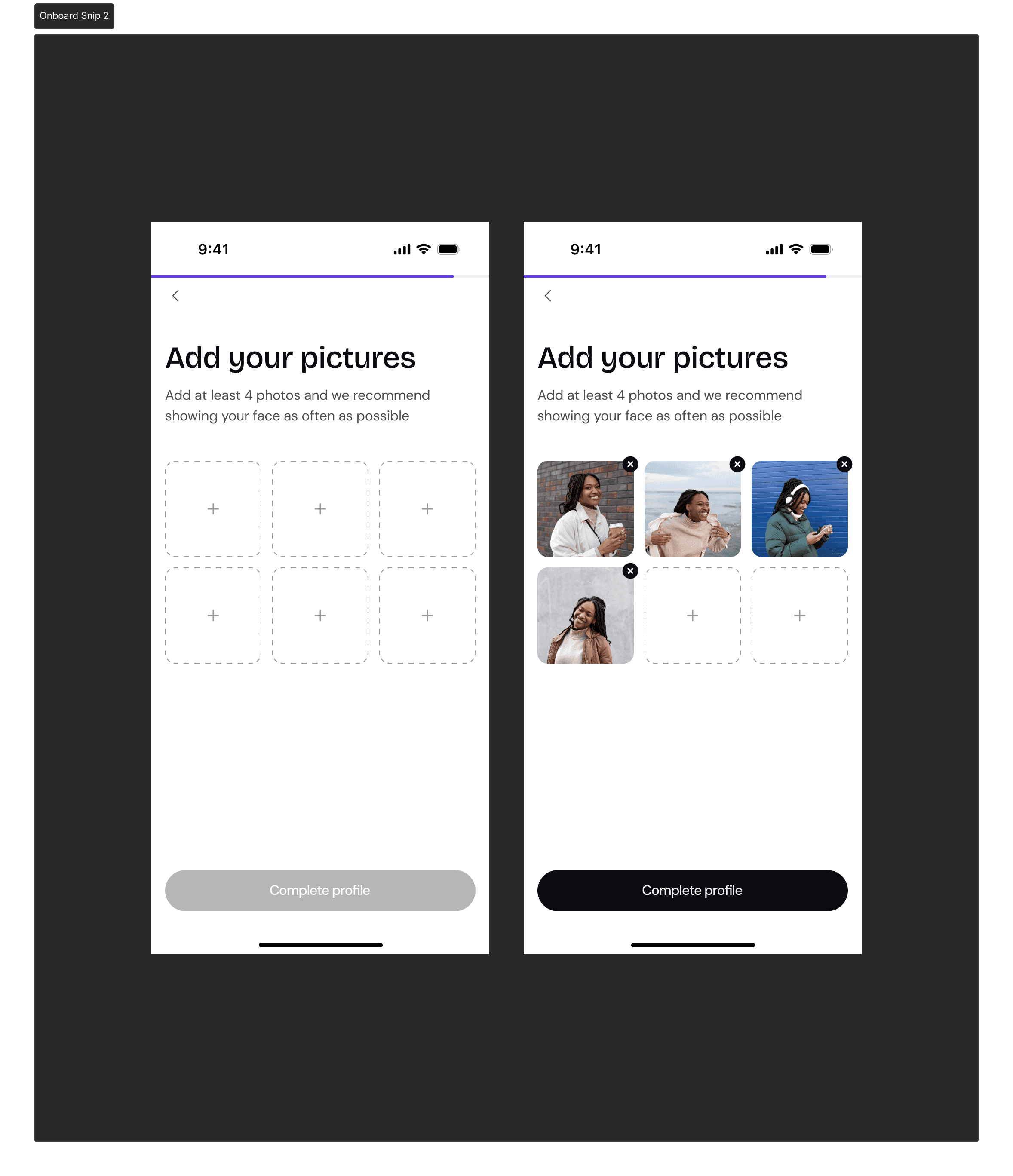 Onboarding screen showing how users set up their picture gallery