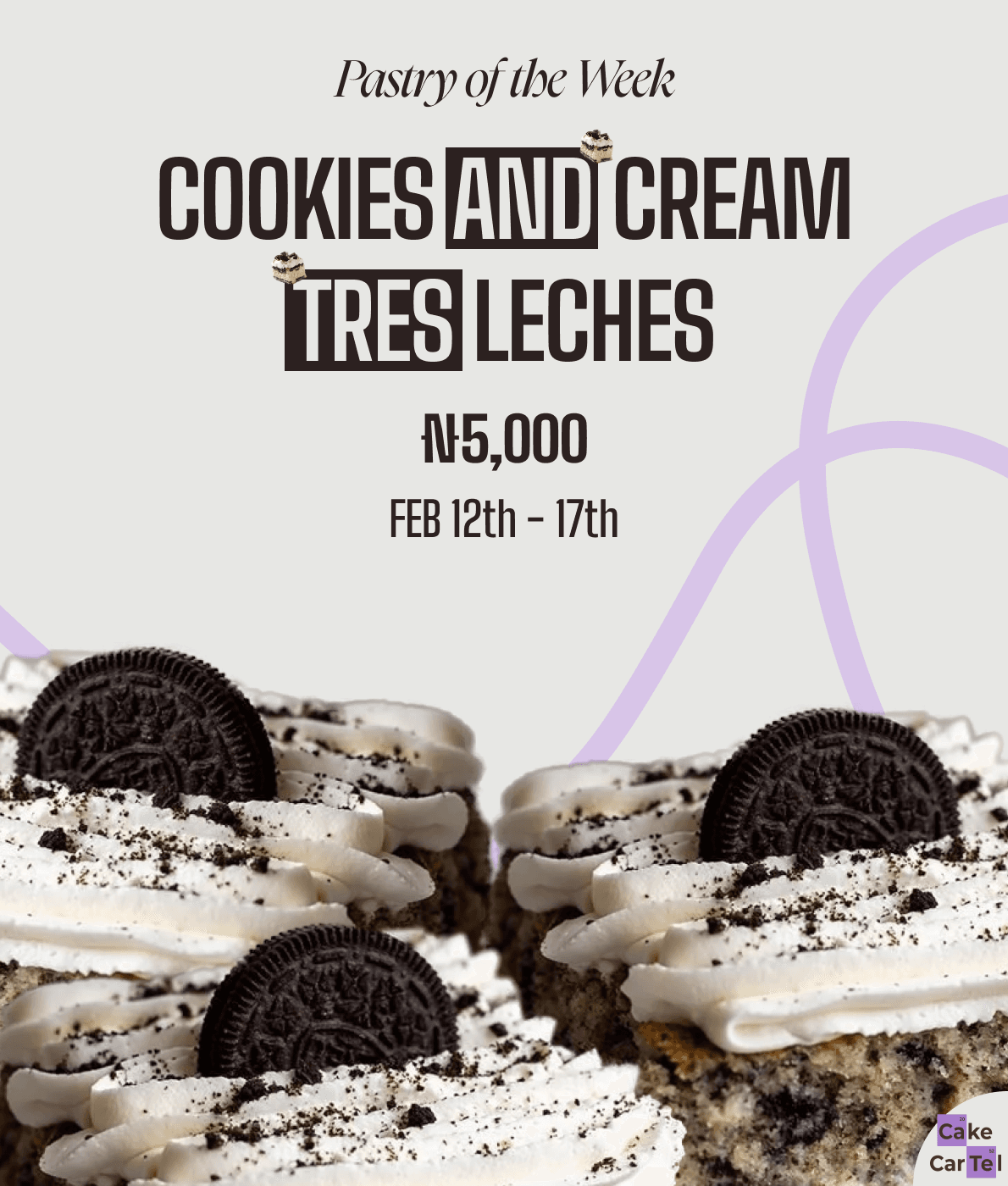 Brand social media poster design for a pastry brand created in 2026 as part of the brand catalogue for weekly product offerings.